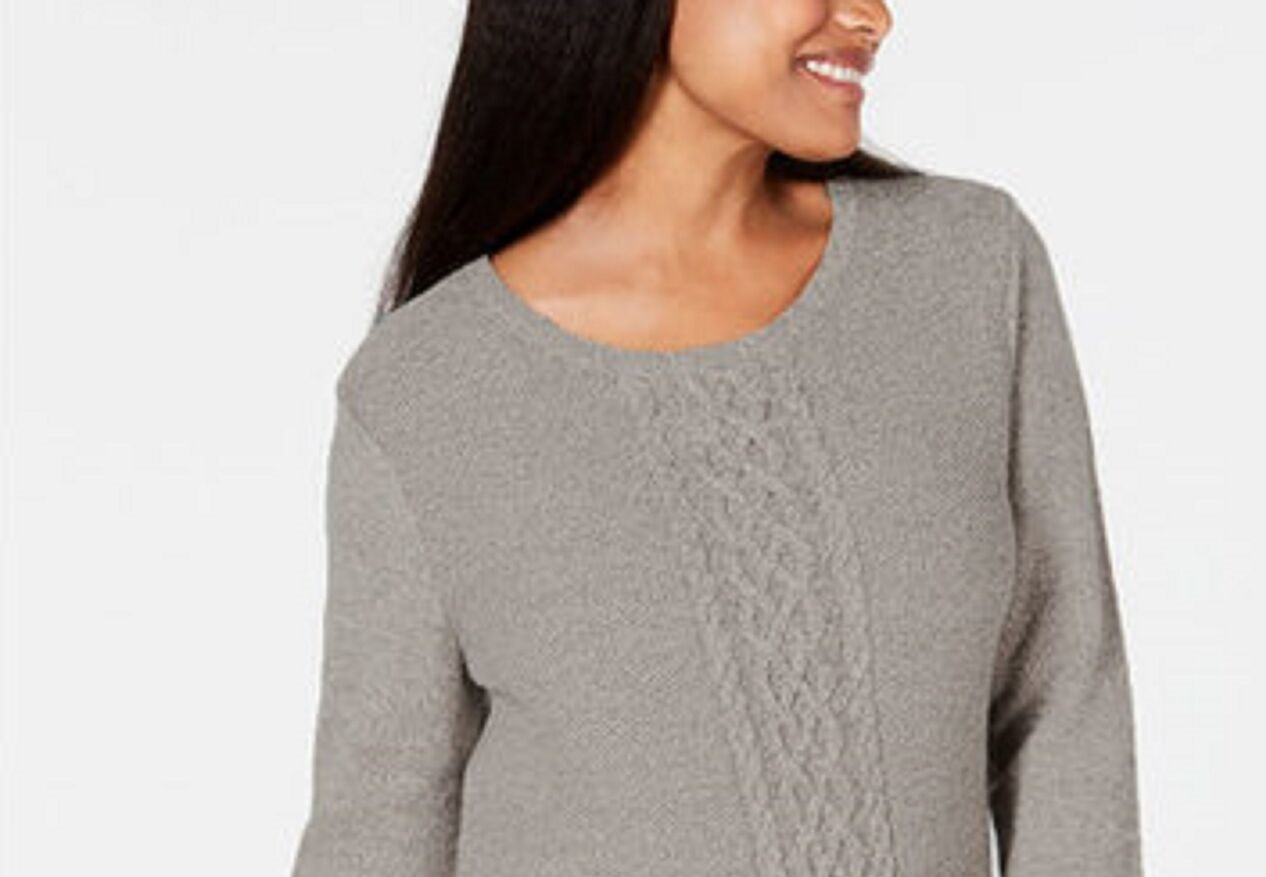 Karen Scott Women's Cable Knit Panel Sweater Grey Size XX-Large
