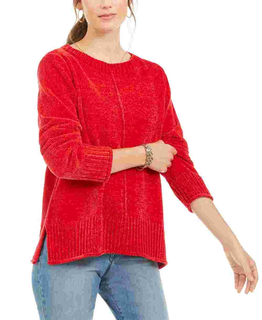 Style & Co Women's Chenille Sweater Red Size Petite Medium