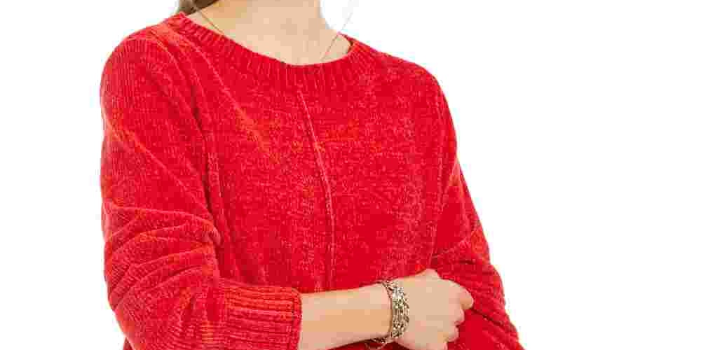 Style & Co Women's Chenille Sweater Red Size Petite Medium