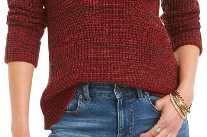 Style & Co Women's Crewneck Marled Sweater Red Size X-Large