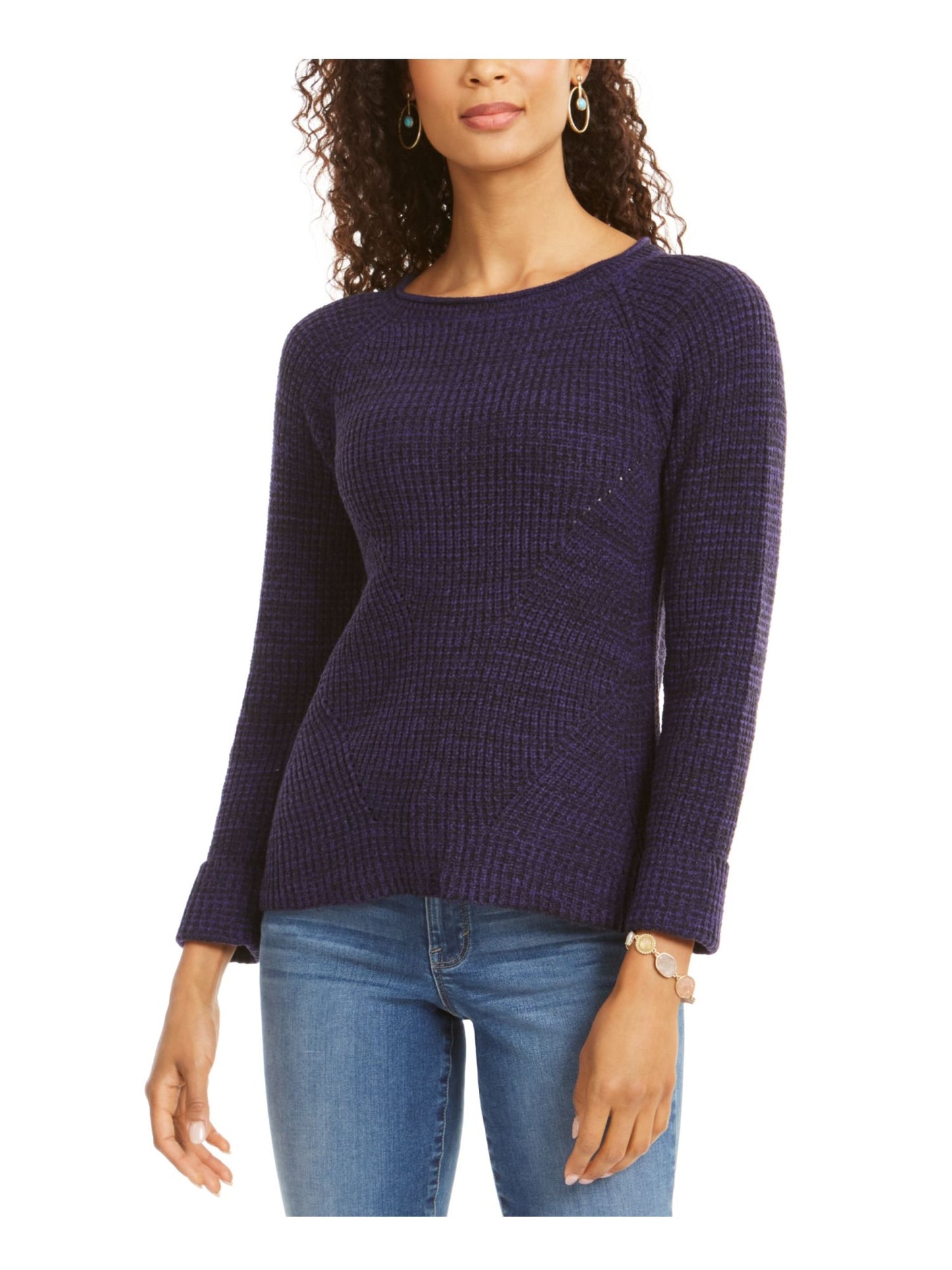 Style & Co Women's Textured Long Sleeve Jewel Neck Sweater Purple Size Petite X-Large