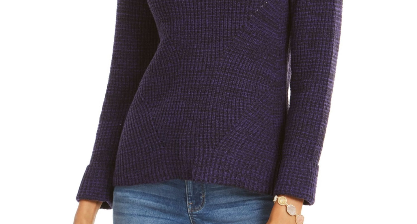Style & Co Women's Textured Long Sleeve Jewel Neck Sweater Purple Size Petite X-Large