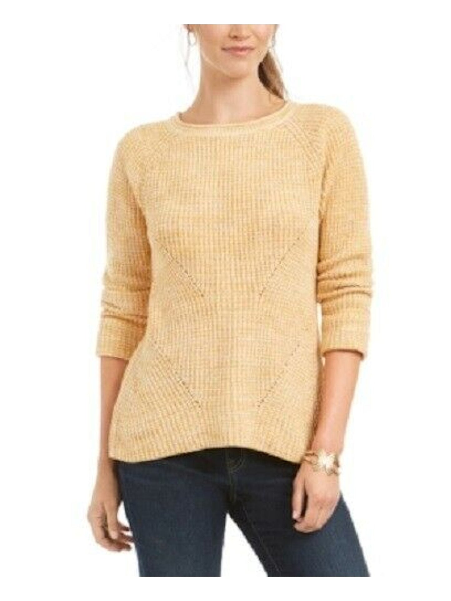 Style & Co Women's Textured Heather Long Sleeve Jewel Neck Sweater Gold Size Petite X-Large