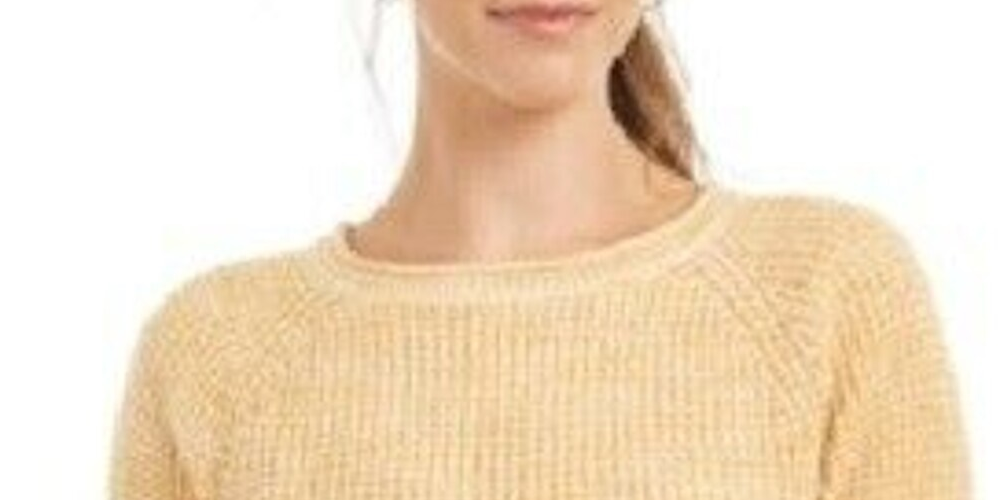 Style & Co Women's Textured Heather Long Sleeve Jewel Neck Sweater Gold Size Petite X-Large