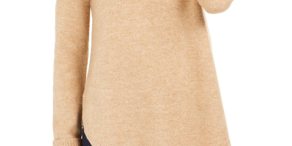 Style & Co Women's Cowl Neck Waffle Knit Sweater  Beige Size XX-Large