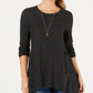 Style & Co Women's Petite Pleated High-Low Sweater Dark Gray Size Medium
