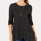 Style & Co Women's Petite Pleated High-Low Sweater Dark Gray Size Petite Large