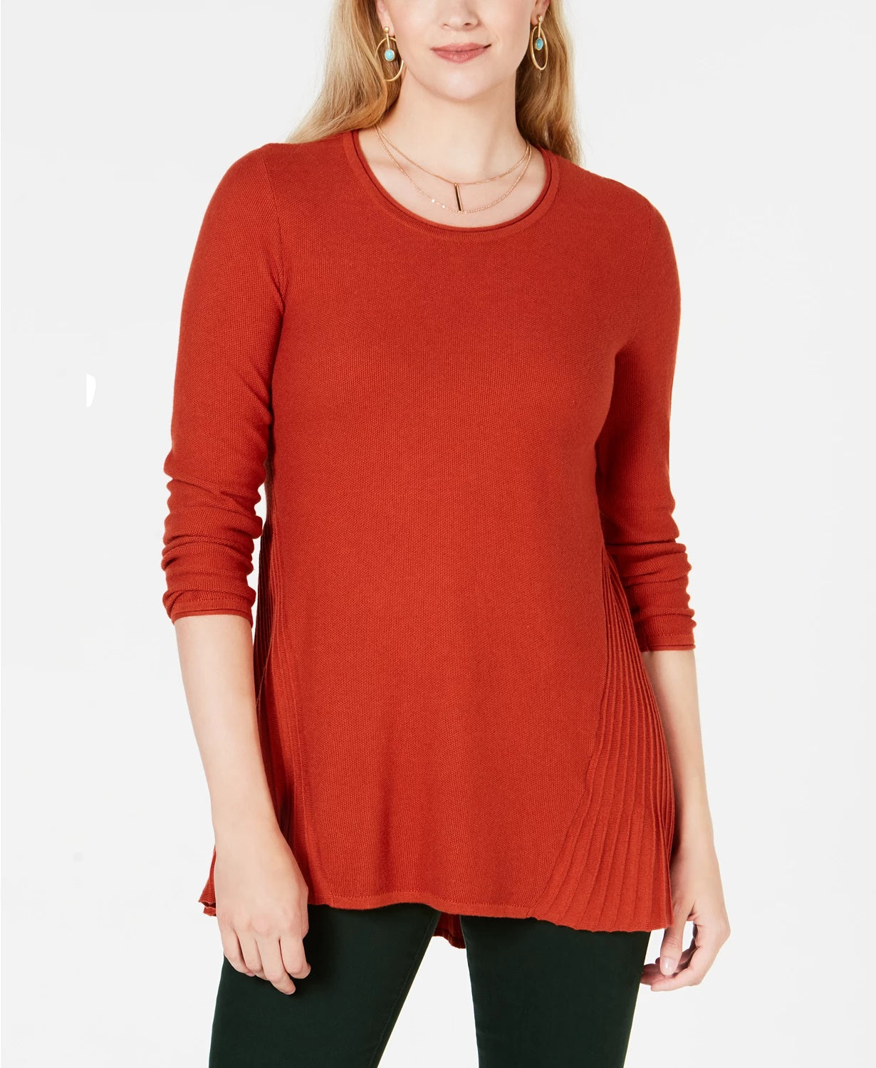 Style & Co Women's Petite Pleated High-Low Sweater Dark Orange Size X-Large
