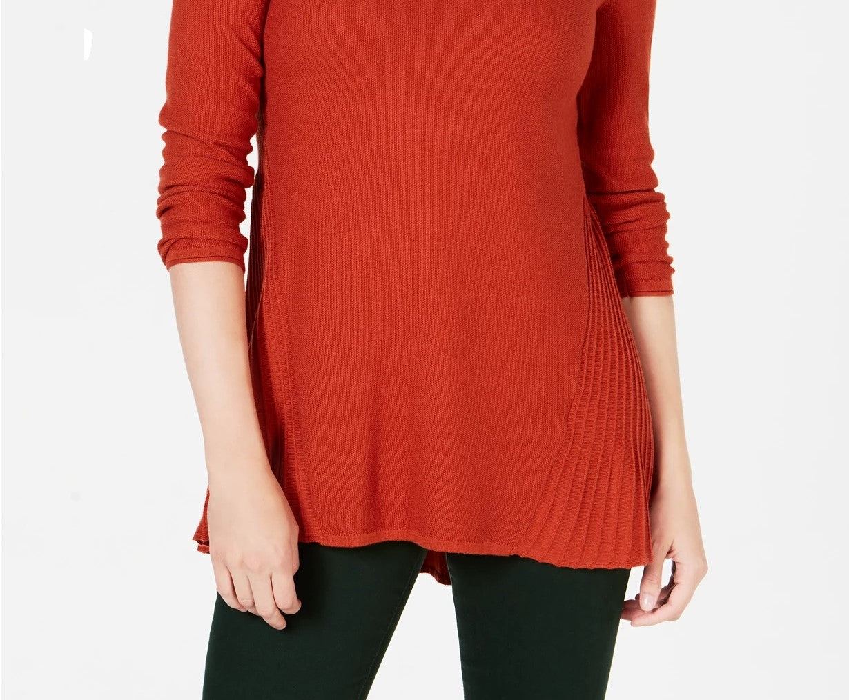 Style & Co Women's Petite Pleated High-Low Sweater Dark Orange Size X-Large