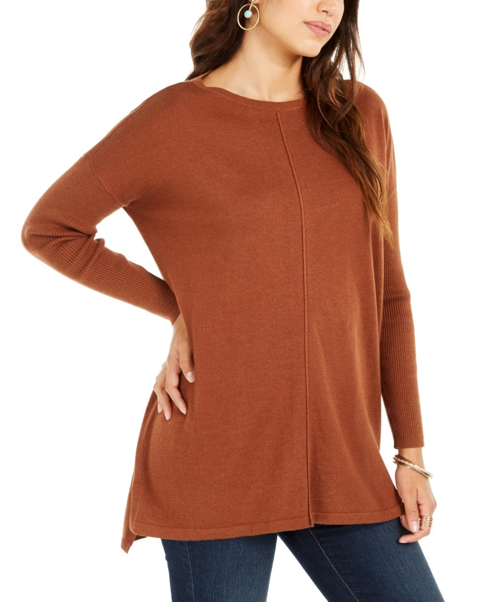Style & Co Women's Petite Seam-Front Tunic Sweater Khaki Size Medium