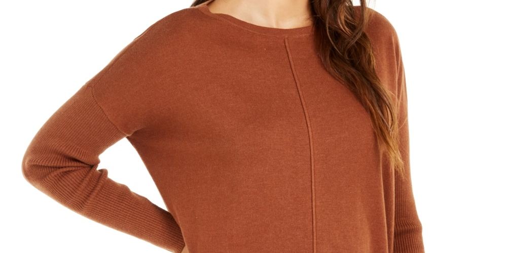 Style & Co Women's Petite Seam-Front Tunic Sweater Khaki Size Medium