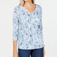 करेन स्कॉट महिलाओं के लिए पेटीट वाटरकलर-प्रिंट हेनले टॉप डार्क ब्लू, साइज़ स्मॉल