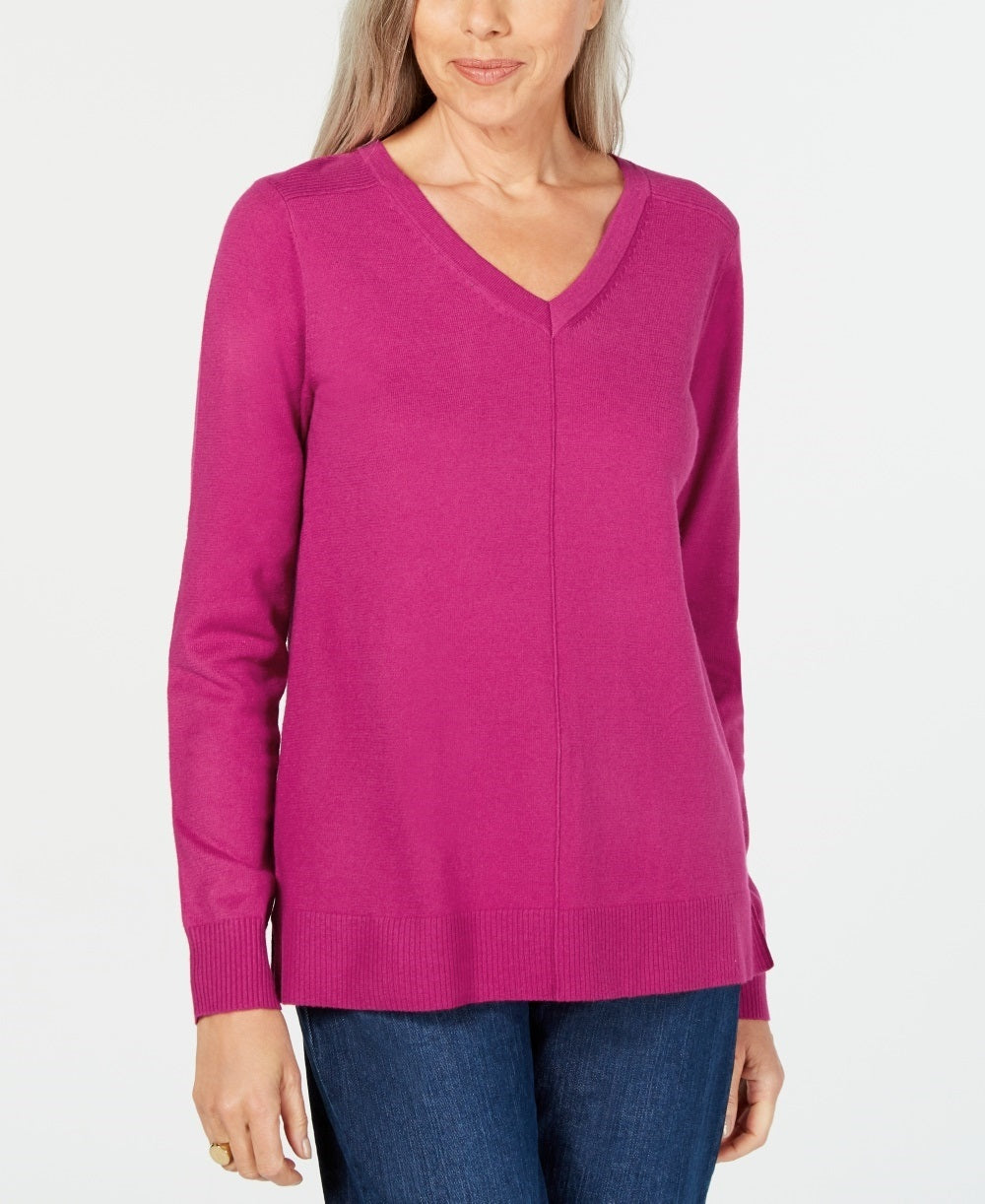 Karen Scott Women's V Neck Pullover Sweater Pink Size X-Small