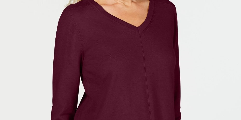 Karen Scott Women's V Neck Pullover Sweater Red Size Medium