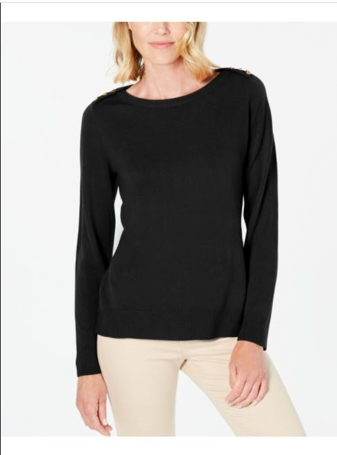 Karen Scott Women's Crewneck Long Sleeve Sweater  Black Size Small