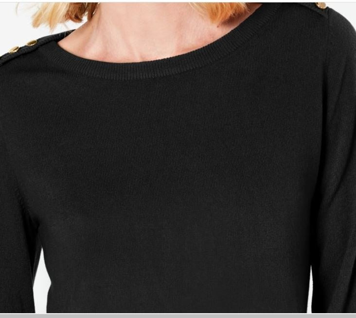 Karen Scott Women's Crewneck Long Sleeve Sweater  Black Size Small