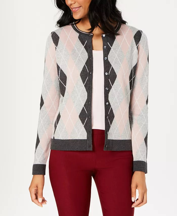 Charter Club Women's Argyle Knit Cardigan Dark Gray Size Small