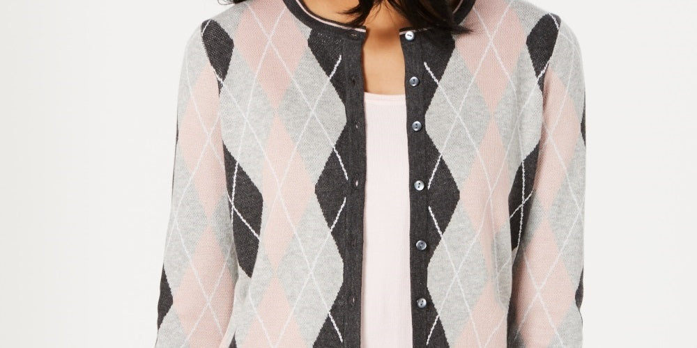 Charter Club Women's Argyle Knit Cardigan  Gray Size XX-Large