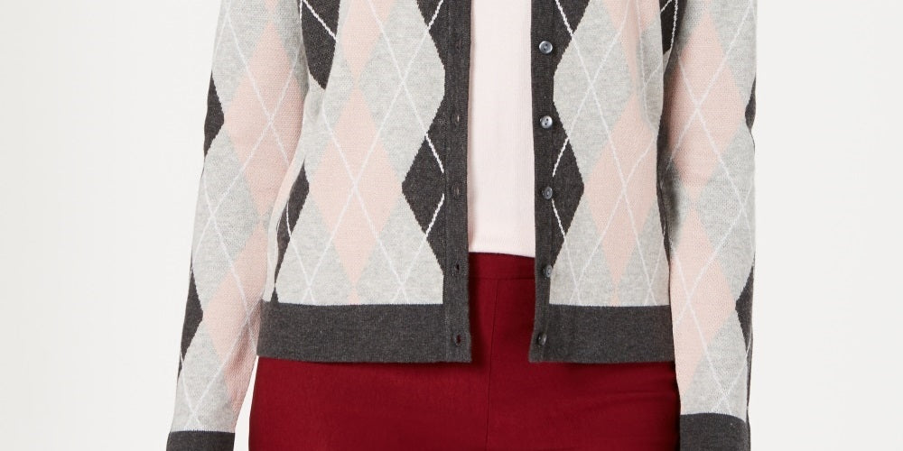 Charter Club Women's Argyle Knit Cardigan  Gray Size XX-Large