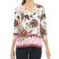 Charter Club Women's Garden Printed V Neck Top  White Size Small