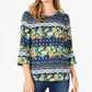 Charter Club Women's 3/4 Sleeve Printed Top Blue Size Medium