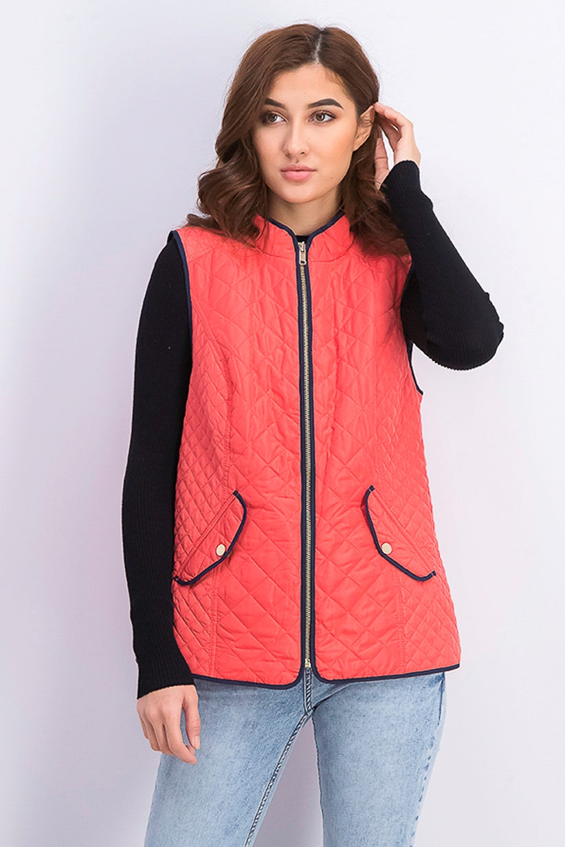 Charter Club Women's Quilted Stand-Collar Vest Orange Size XX Large
