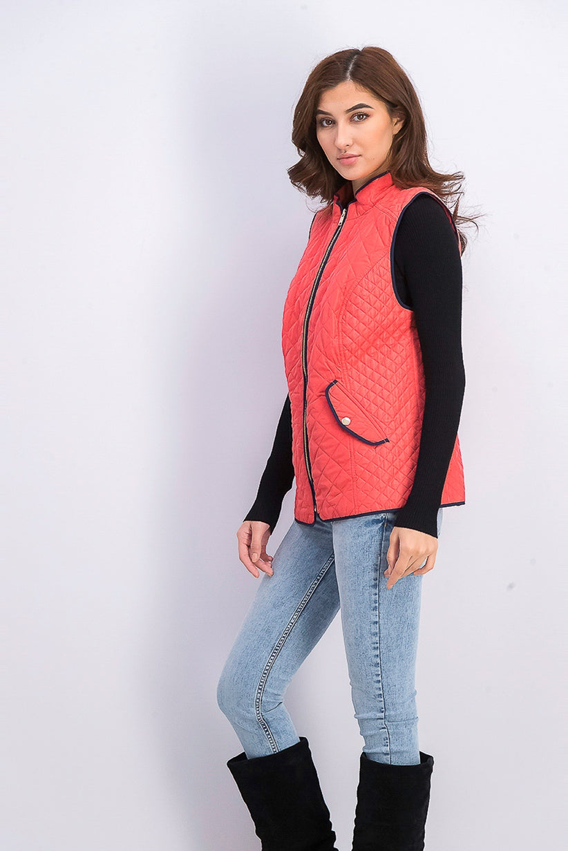 Charter Club Women's Quilted Stand-Collar Vest Orange Size X-Large