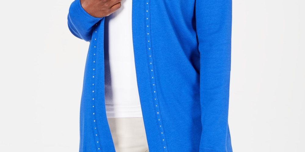 Karen Scott Women's Petite Cotton Studded Cardigan Blue Size Petite Small