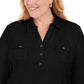 Karen Scott Women's Petite Largeus Size Cotton 3/4-Sleeve Polo Top Black Size 0X