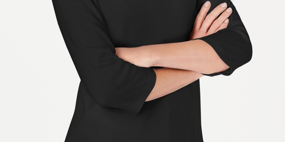 Karen Scott Women's Grommet Trim 3/4 Sleeve Top  Black Size X-Small