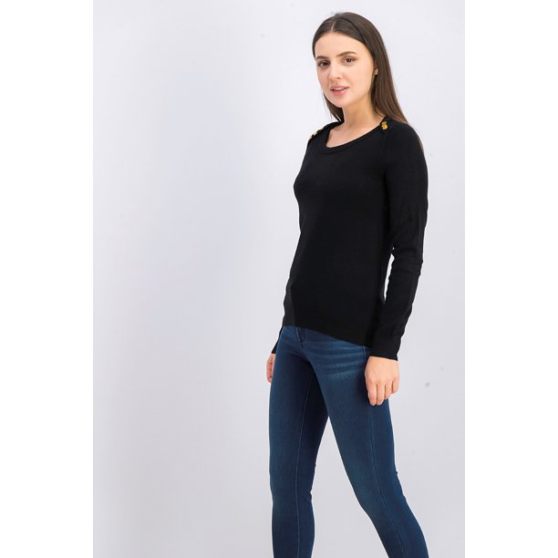 Karen Scott Women's Button Shoulder Sweater Black Size Small