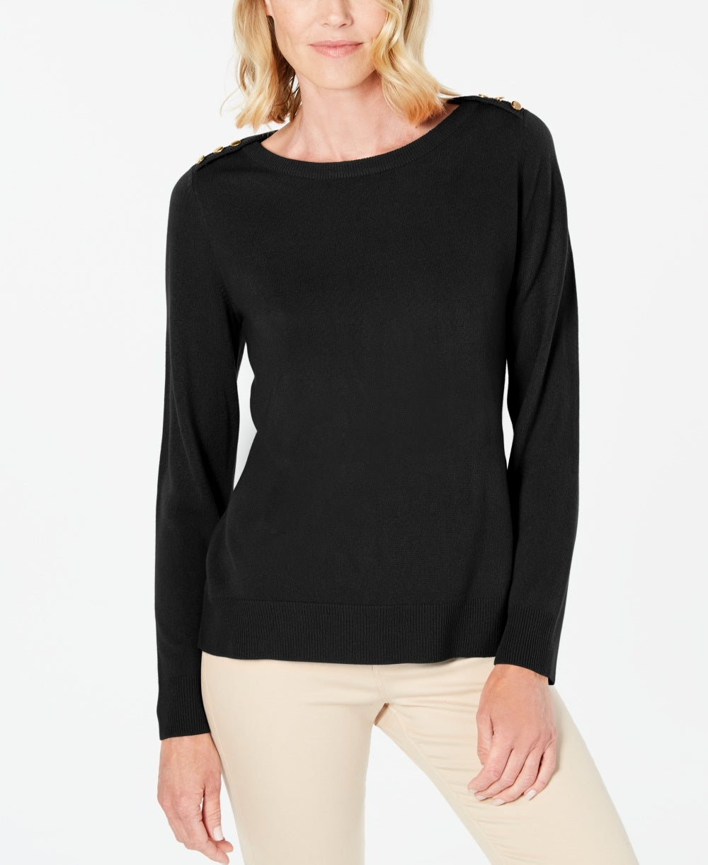 Karen Scott Women's Button Shoulder Sweater Black Size XX-Large