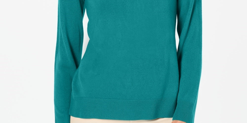 Karen Scott Women's Petite Button-Shoulder Sweater Teal Size Petite
