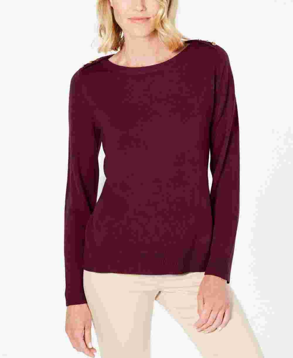 Karen Scott Women's Button Shoulder Sweater Red Size PXL