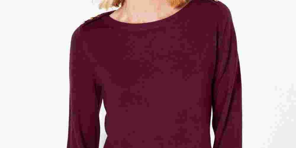 Karen Scott Women's Button Shoulder Sweater Red Size PXL