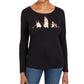 Karen Scott Women's Embroidered Holiday Dog Shirt  Black Size XX-Large