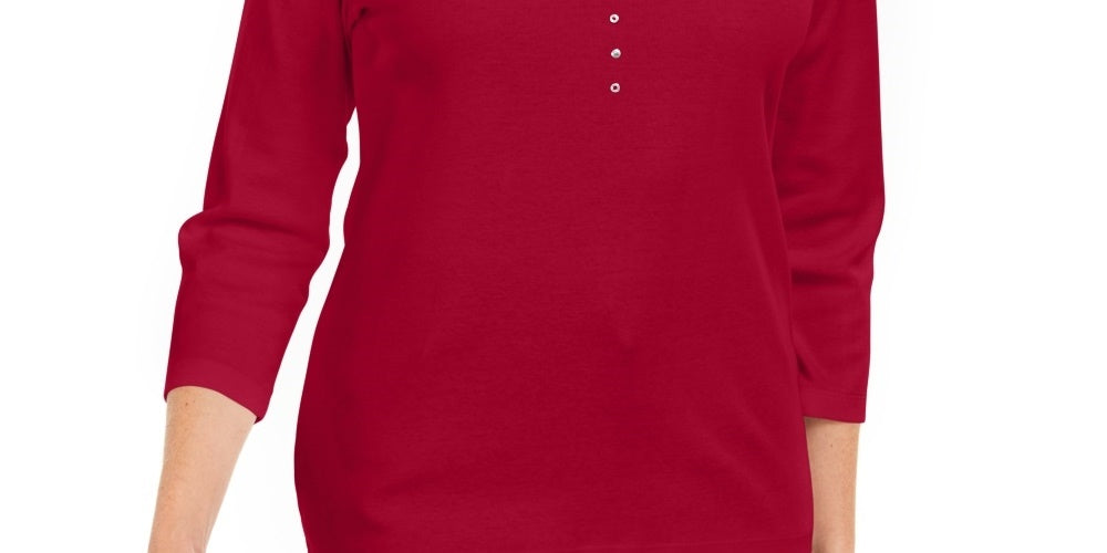 Karen Scott Women's Cotton Grommet Hardware Top Red Size Petite Small