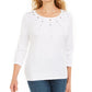 Karen Scott Women's Cotton Grommet Hardware Top  White Size Petite Small