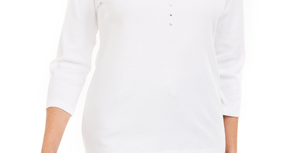 Karen Scott Women's Cotton Grommet Hardware Top  White Size Petite Small
