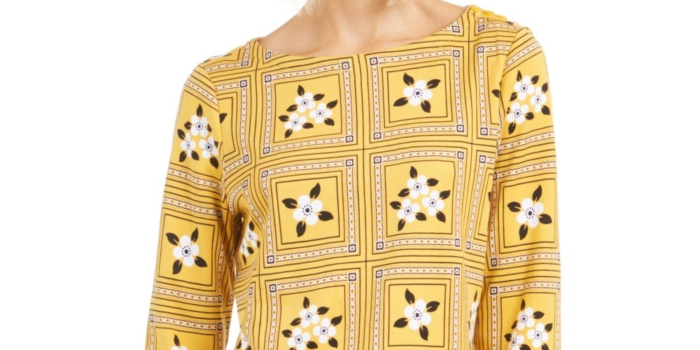 Charter Club Women's Tile-Print Top Gold Size XX- Large