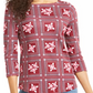 Charter Club Women's Printed 3/4 Sleeve Cotton Top  Red Size Petite X-Large