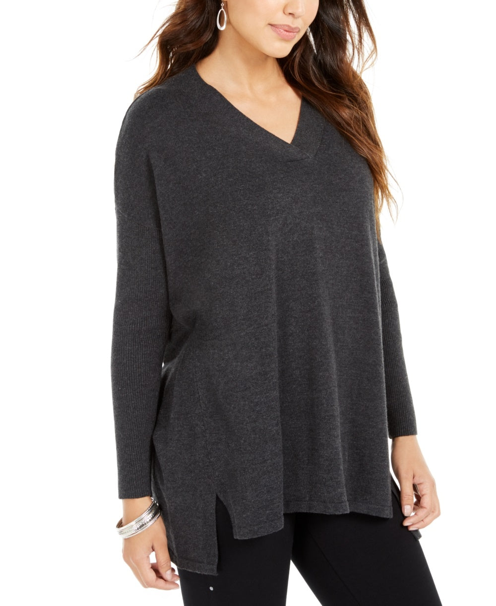 Style & Co Women's V-Neck Tunic Sweater Dark Gray Size Medium