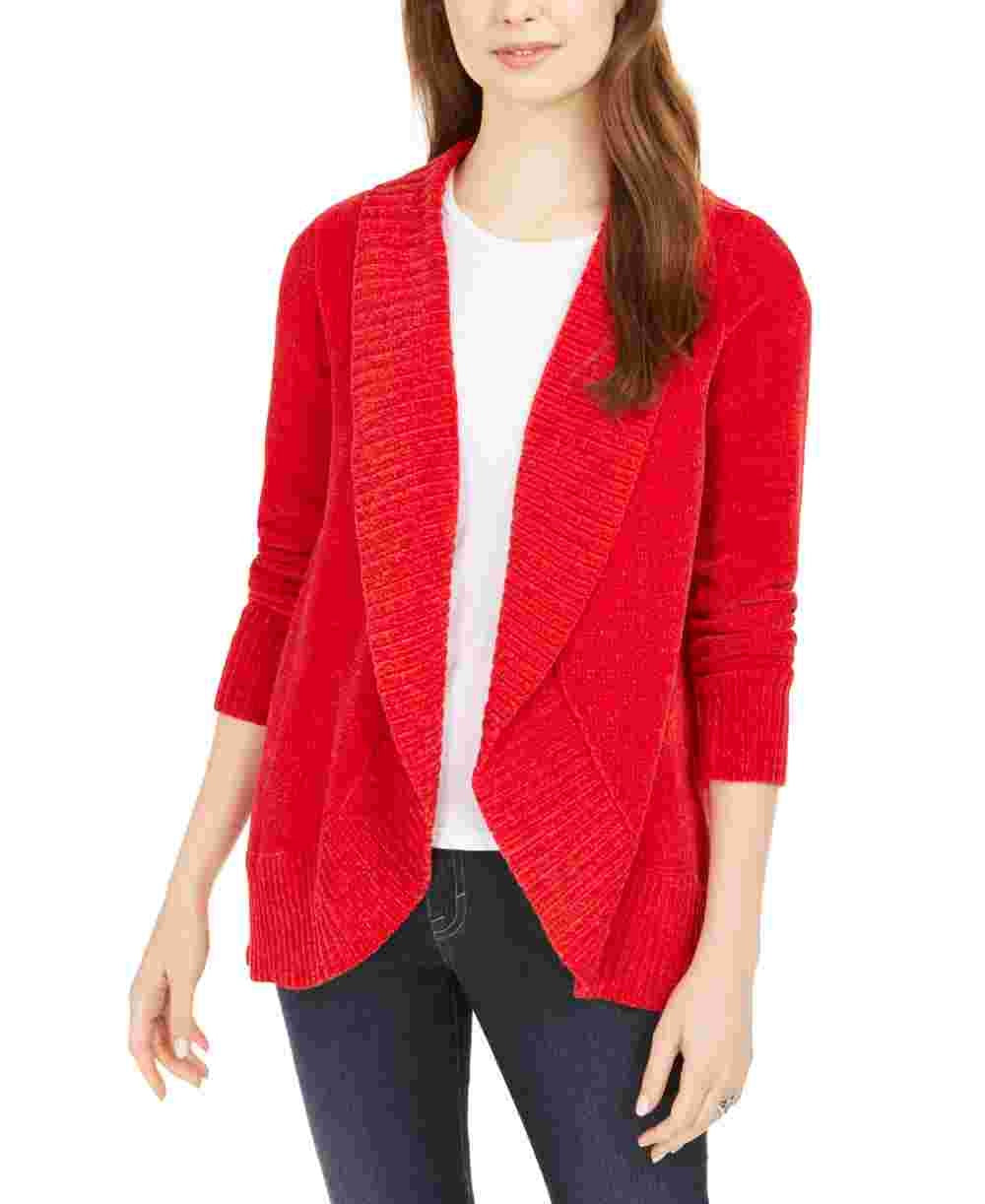 Style & Co Women's Chenille Shawl Collar Cardigan Red Size Petite Large