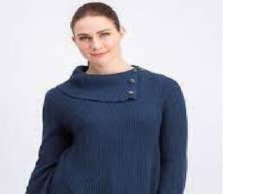 Style & Co Women's Scalloped Hem Ribbed Sweater  Blue Size Small