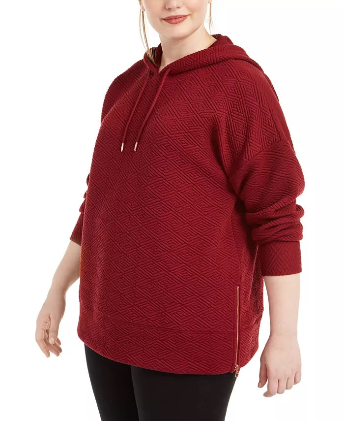 Ideology Women's Plus Warm Up Side Zip Hoodie Red Size 2X