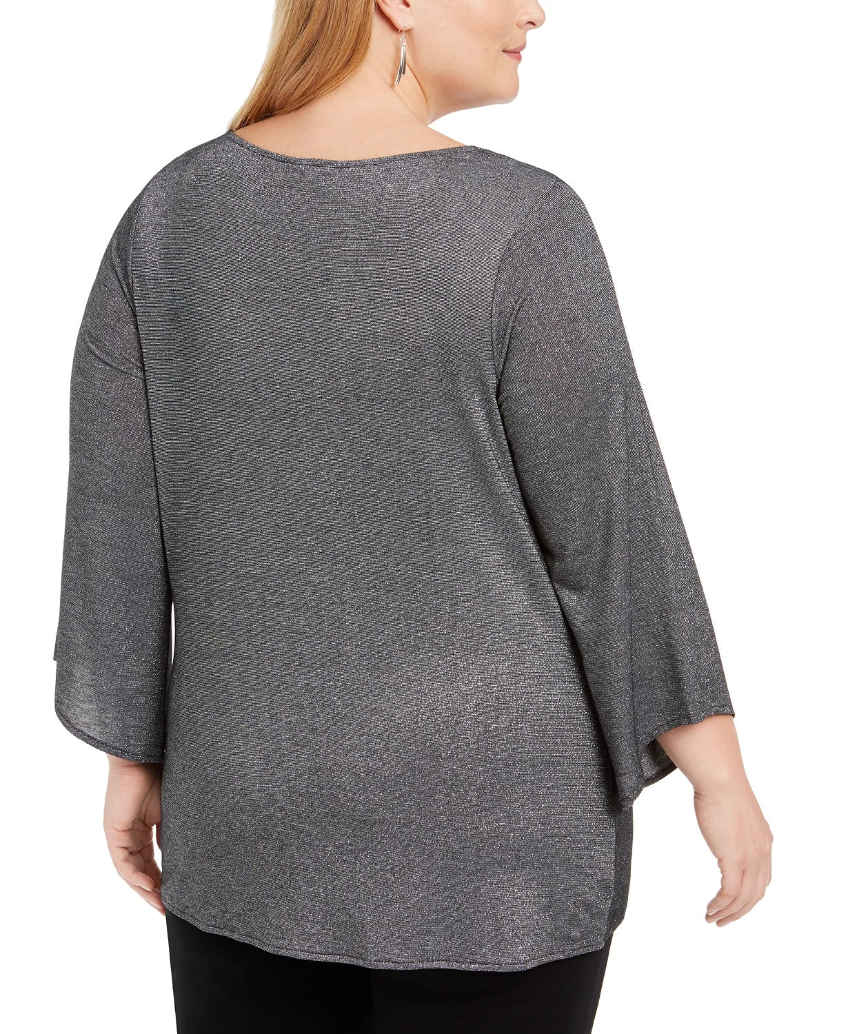 Alfani Women's Plus Size Metallic Tie-Front Top  Dark Gray Size 1X