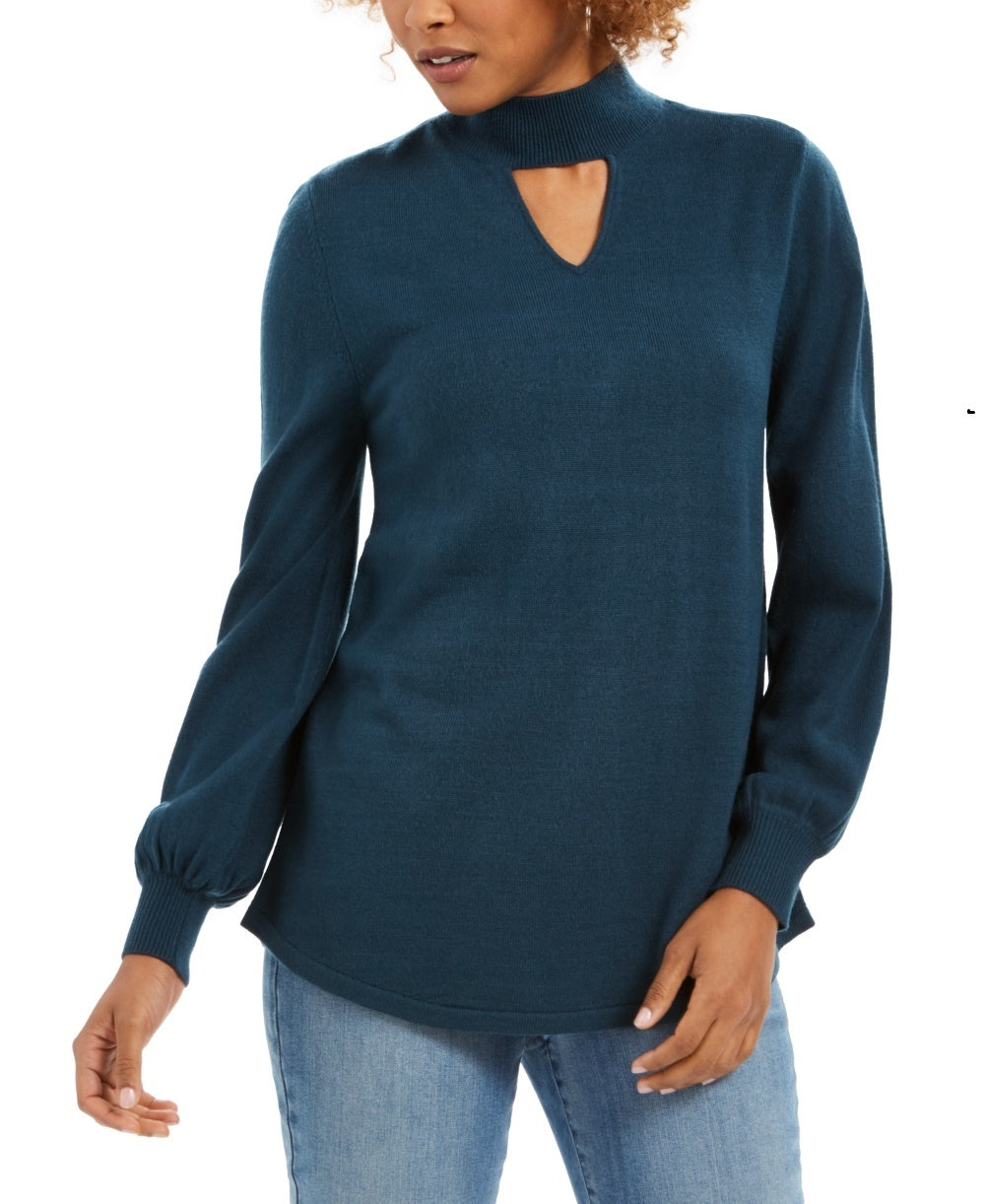 Style & Co Women's Mock-Neck Keyhole Sweater  Blue Size XX-Large