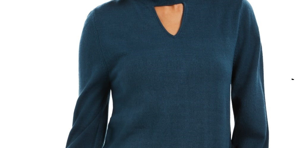 Style & Co Women's Mock-Neck Keyhole Sweater  Blue Size XX-Large