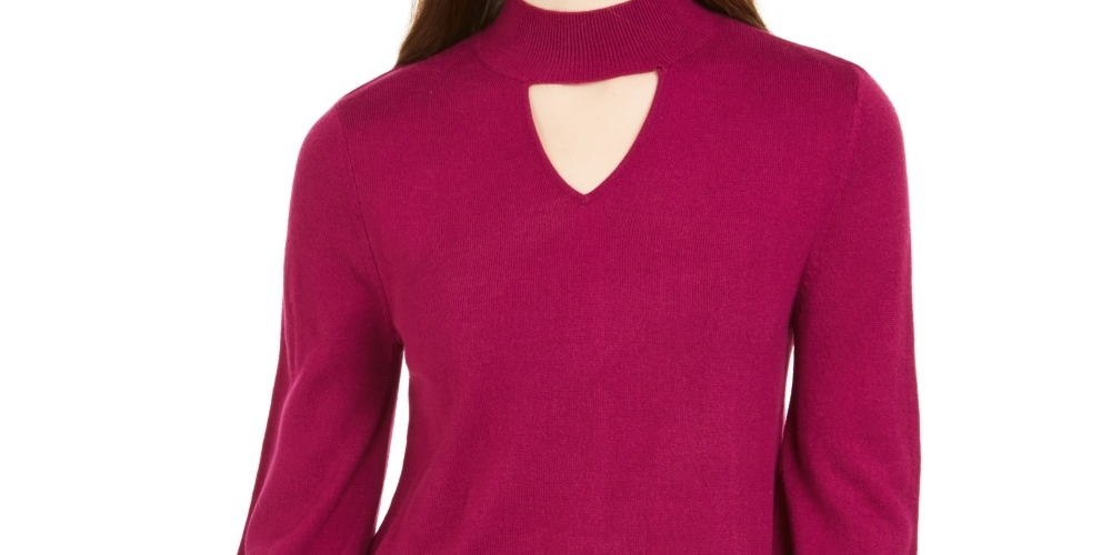 Style & Co Women's Mock Neck Keyhole Sweater Purple Size Large