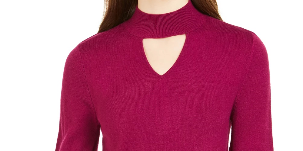 Style & Co Women's Mock Neck Keyhole Sweater Red Size X-Large